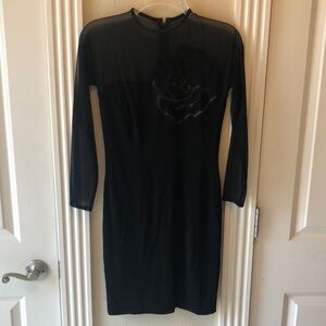 Black Sheath Dress with Mock Neck and Long Sleeves